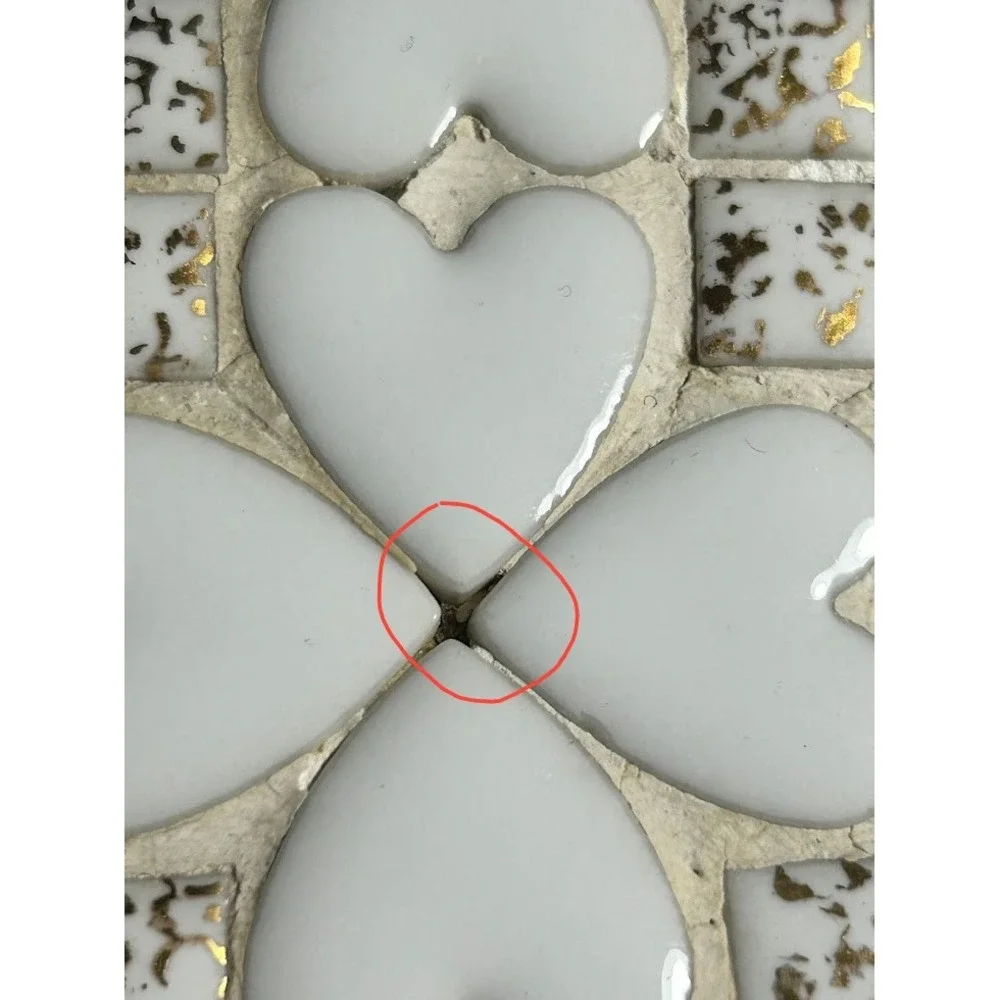 Mid Century Modern Mosaic‎ Heart Tray Gold Trim White Ceramic MCM